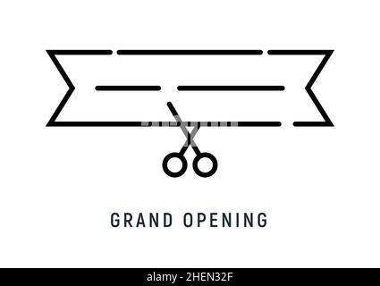 Inauguration grand opening ceremony line icon. Cut ribbon tape launch logo vector concept Stock Vector