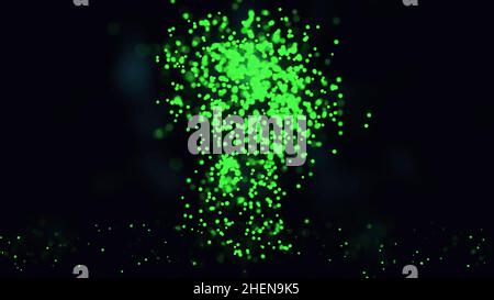 Question mark. Animation of plexus network from question symbol on colorful background with flowing of plexus particles. Abstract background with glos Stock Photo