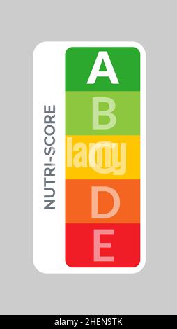 Nutrition label facts health score. Food info nutriscore label facts packaging sign Stock Vector