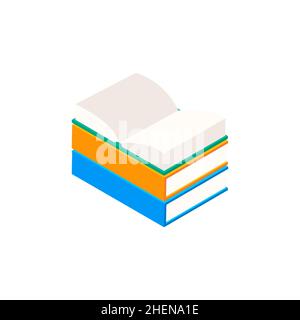 Book open vector isometric stack school illustration icon. Children books flat library Stock Vector