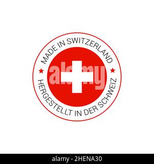 Swiss made product label. Switzerland quality flag vector sticker icon logo Stock Vector