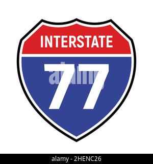 77 route sign icon. Vector road 77 highway interstate american freeway symbol Stock Vector