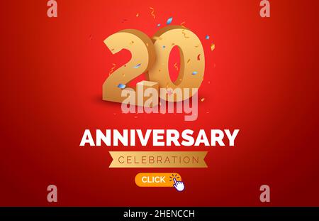 Anniversary birthday 20 years golden background. Happy vector poster 20th anniversary confetti celebration poster Stock Vector