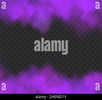 Smoke purple fog background effect. Vector purple cloud black smoke gas magic illustration Stock Vector