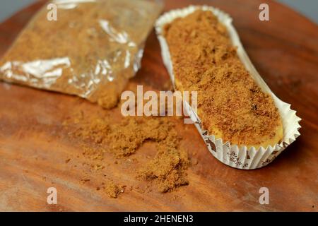 Homemade, culinary business. Bread shredded meat or Sweet Bread on the table. advertising concept. for food and restaurant advertising needs, Selective Stock Photo