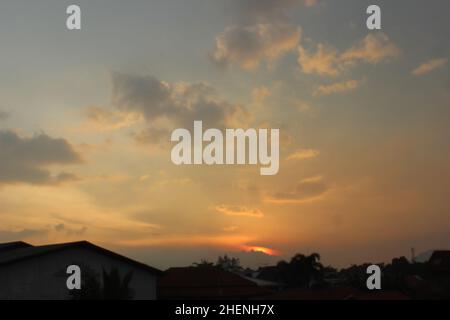 Beautiful Sunset Stress Relief Under Blue Sky Orange Purple Gradient Background Copy Space Area Stock Photo