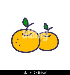 Chinese tangerines. Symbols of New Year. Pixel perfect, editable stroke color icon Stock Vector