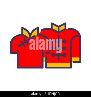 Traditional Chinese attire. Man suit and woman dress. Pixel perfect, editable stroke colored icon Stock Vector