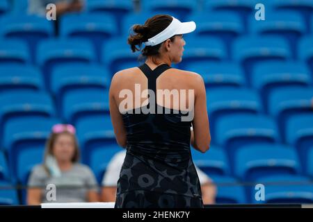 Sydney, Australia. 12th Jan, 2022. Garbi-e Muguruza of Spain playing Ekaterina Alexandrova of Russia during the Sydney Tennis Classic 2022 at Sydney Olympic Park Tennis Centre, Sydney, Australia on 12 January 2022. Photo by Peter Dovgan. Editorial use only, license required for commercial use. No use in betting, games or a single club/league/player publications. Credit: UK Sports Pics Ltd/Alamy Live News Stock Photo