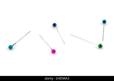 Color sewing push pins isolated on white background Stock Photo