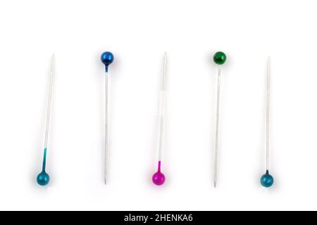 Color sewing push pins isolated on white background Stock Photo