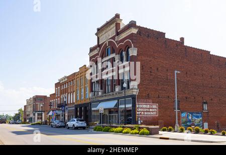 Mount Vernon, Indiana, USA - August 24, 2021: The business district on Main Street Stock Photo