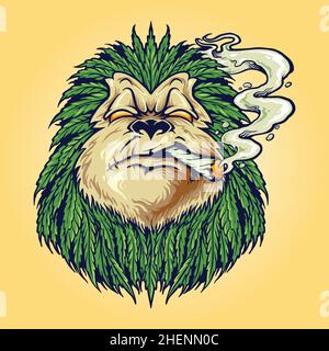 Monkey Weed  Smoke Leaf Marijuana Mascot Vector illustrations for your work Logo, merchandise t-shirt, stickers and Label designs Stock Vector