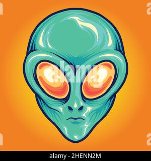 Alien Head Cartoon Mascot Vector illustrations for your work Logo, mascot merchandise t-shirt, stickers and Label designs, poster, greeting cards Stock Vector