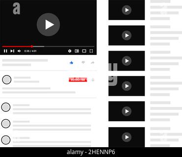 Desktop video player web page. Video player design template with website design element. Stock Vector