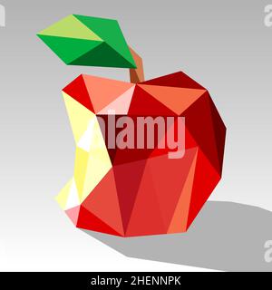 Bitten red juicy apple polygonal 3D with leaf. Best Simple Vector illustration Stock Vector