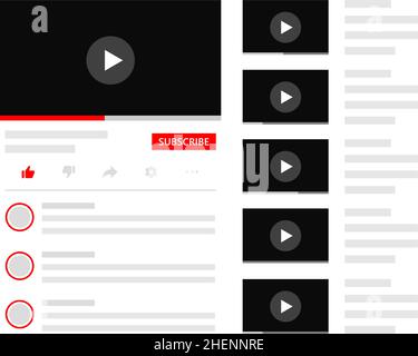 Desktop video player mockup template. Video player interface design for website, mobile apps. Stock Vector