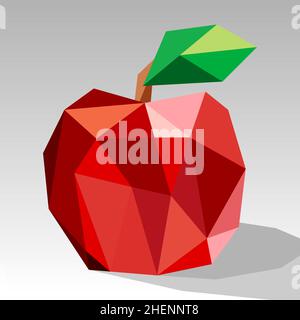 Bitten red juicy apple polygonal 3D with leaf. Best Simple Vector illustration Stock Vector