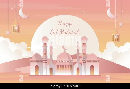 Arabian Happy Eid Mubarak Muslim Islamic Celebration Vector Illustration Stock Vector