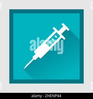 Health Care Symbol icon is a syringe with a long artistic shadow on a soft medical symbol. elegant green color edition Stock Vector