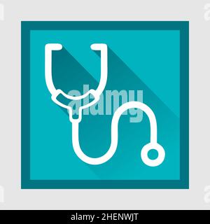 The Health Care Symbol icon is a stethoscope device with a long, artistic shadow on a soft medical symbol. elegant green color edition Stock Vector