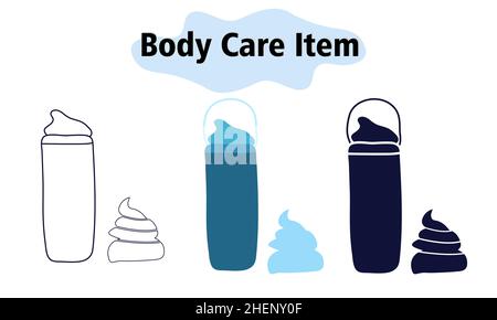 A can of shaving foam with a lid. Shaving of beard, moustache and sideburns. Self-care. In color, solid and linear style. Vector illustration. Stock Vector