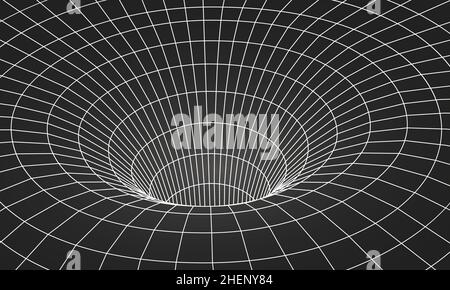 Wormhole geometric grid wireframe tunnel flat style design vector illustration. Stock Vector
