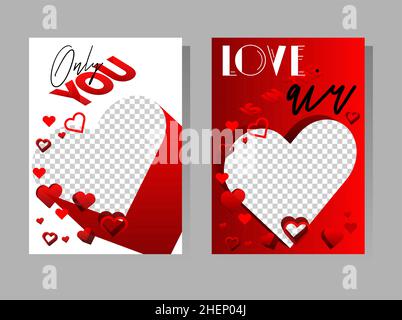 Red love presentations templates with hearts. Design with romantic phrases. Valentines day, wedding typography for leaflet, book, poster, flyer. Stock Vector