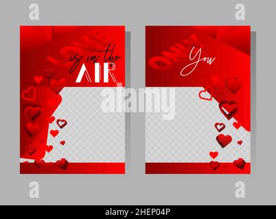 Red love presentations templates with hearts. Design with romantic phrases. Valentines day, wedding typography for leaflet, book, poster, flyer. Stock Vector