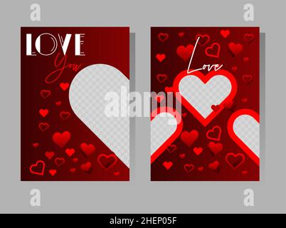 Red love presentations templates with hearts. Design with romantic phrases. Valentines day, wedding typography for leaflet, book, poster, flyer. Stock Vector