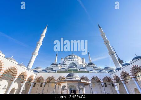 A panoramic view of Istanbul Camlica Mosque. Camlica Mosque is the largest mosque in Turkey. Stock Photo