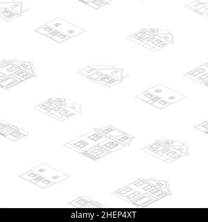 A pattern of sketches of houses in an isometric style on a white background. For printing and decoration. Vector illustration. Stock Vector