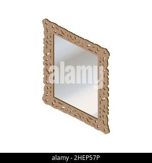 Beige carved frame on a white background in isometric style for the interior.Vector illustration. Stock Vector