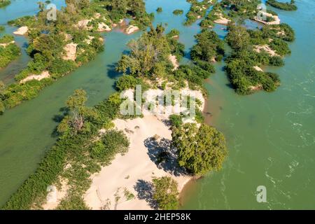 Aerial views of the Mekong River with many sand bars and islands, Cambodia Stock Photo