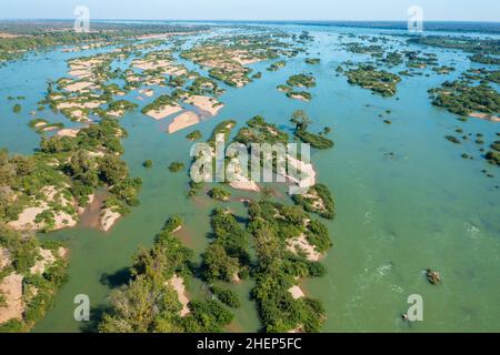 Aerial views of the Mekong River with many sand bars and islands, Cambodia Stock Photo