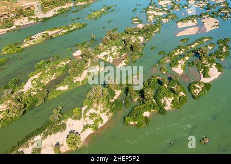 Aerial views of the Mekong River with many sand bars and islands, Cambodia Stock Photo