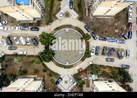 Anyang, Anyang, China. 12th Jan, 2022. On January 11, 2022, in the locked area of Hua county, Anyang City, Henan Province, the ''empty city'' photographed by UAV aerial photography, people stayed at home, cars were not on the road, and the operation was suspended. On January 8th, a case of asymptomatic infection of Covid-19 appeared in Huaxian, Anyang, Henan province. It immediately upgraded the epidemic control measures and strengthened the management of the village (Village). The county is divided into sealed control area, control area and prevention area according to the epidemic preventi Stock Photo