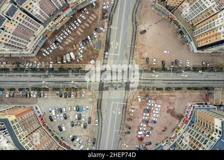 Anyang, Anyang, China. 12th Jan, 2022. On January 11, 2022, in the locked area of Hua county, Anyang City, Henan Province, the ''empty city'' photographed by UAV aerial photography, people stayed at home, cars were not on the road, and the operation was suspended. On January 8th, a case of asymptomatic infection of Covid-19 appeared in Huaxian, Anyang, Henan province. It immediately upgraded the epidemic control measures and strengthened the management of the village (Village). The county is divided into sealed control area, control area and prevention area according to the epidemic preventi Stock Photo