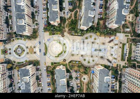 Anyang, Anyang, China. 12th Jan, 2022. On January 11, 2022, in the locked area of Hua county, Anyang City, Henan Province, the ''empty city'' photographed by UAV aerial photography, people stayed at home, cars were not on the road, and the operation was suspended. On January 8th, a case of asymptomatic infection of Covid-19 appeared in Huaxian, Anyang, Henan province. It immediately upgraded the epidemic control measures and strengthened the management of the village (Village). The county is divided into sealed control area, control area and prevention area according to the epidemic preventi Stock Photo