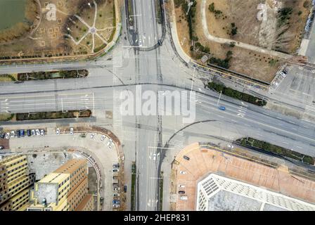 Anyang, Anyang, China. 12th Jan, 2022. On January 11, 2022, in the locked area of Hua county, Anyang City, Henan Province, the ''empty city'' photographed by UAV aerial photography, people stayed at home, cars were not on the road, and the operation was suspended. On January 8th, a case of asymptomatic infection of Covid-19 appeared in Huaxian, Anyang, Henan province. It immediately upgraded the epidemic control measures and strengthened the management of the village (Village). The county is divided into sealed control area, control area and prevention area according to the epidemic preventi Stock Photo