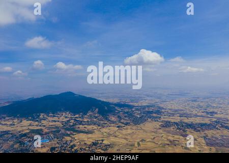 Panoramic View to the African Capital Addis Ababa from the Airplane Window, Ethiopia Stock Photo