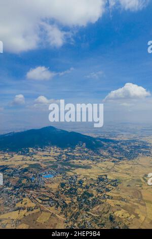 Panoramic View to the African Capital Addis Ababa from the Airplane Window, Ethiopia Stock Photo