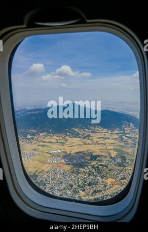 Panoramic View to the African Capital Addis Ababa from the Airplane Window, Ethiopia Stock Photo