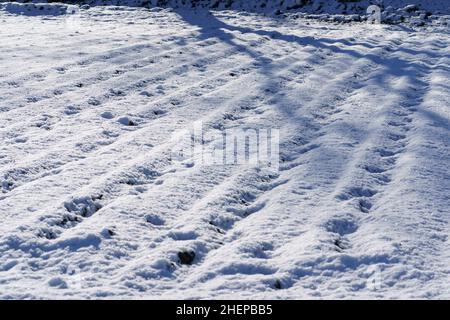 Field covered with snow, Isehara City, Kanagawa Prefecture, Japan Stock Photo