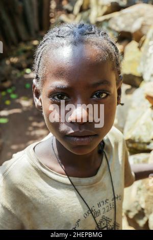 Young and Cute African Children in the Traditional Konso Tribal Village Stock Photo