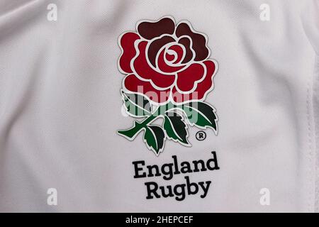 Covid-19 Lateral Flow test on an England Rugby shirt Stock Photo