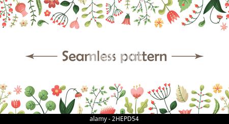 Vector horizontal seamless pattern with flowers in Valentines day style. Stock Vector