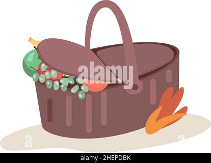 Picnic basket with fruits semi flat color vector object Stock Vector