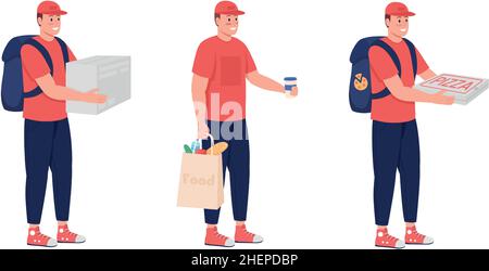Courier with food semi flat color vector character set Stock Vector