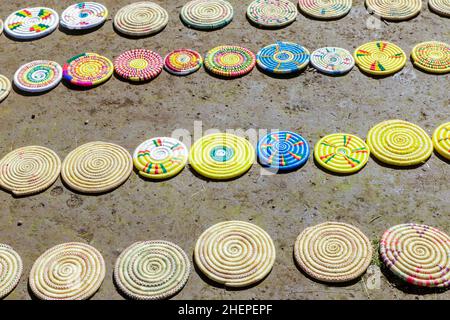 Traditional Bright African Souvenirs in Simien Mountains selling by the local people, Northern Ethiopia Stock Photo